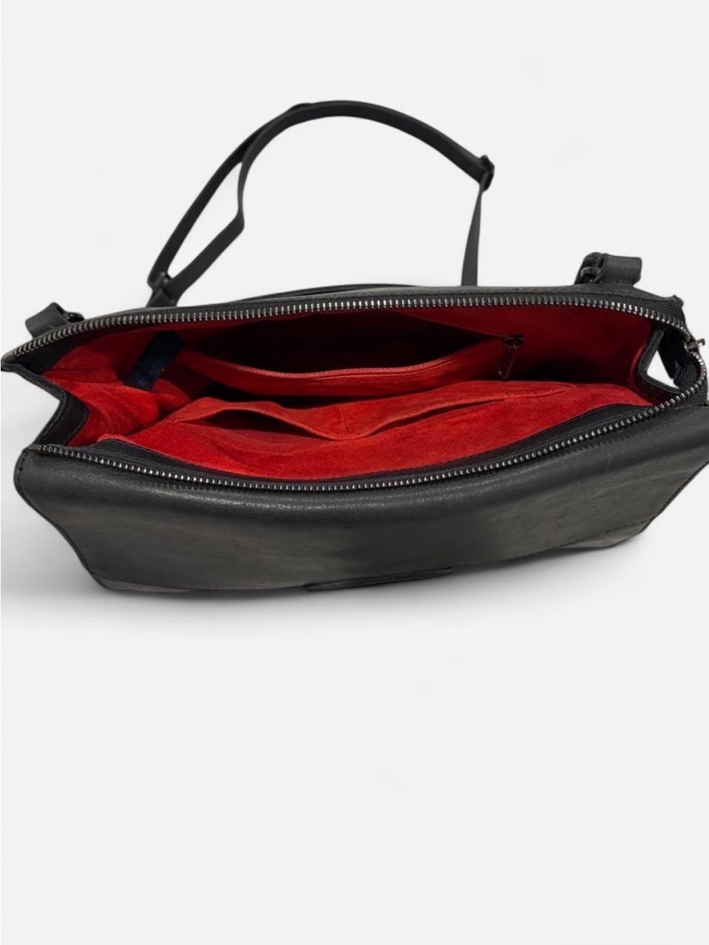 Hammitt LA Black Leather Edgy Messenger Crossbody Bag Red Interior $425 - Picture 10 of 11